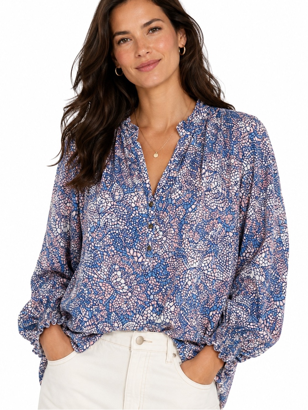 Maeve by Anthropologie Mosaic Floral Viscose Colette Peasant Blouse XL